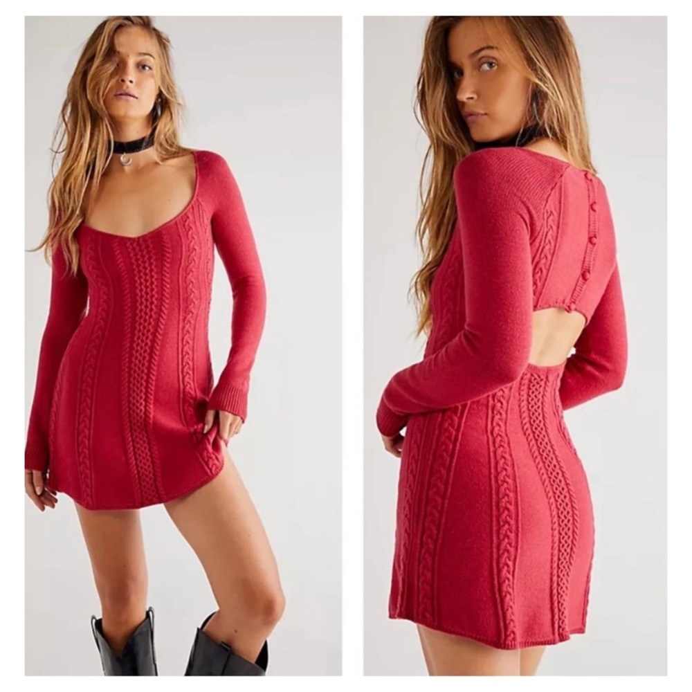 NWOT Free People Small World Sweater Cut Out Mini in Cranberry Size XSmall